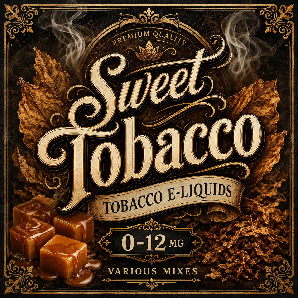 Sweet Tobacco E-Liquid – Smooth, Rich Tobacco Vape Sweet Tobacco E-Liquid product artwork featuring rich tobacco flavour with smooth, gently sweet notes