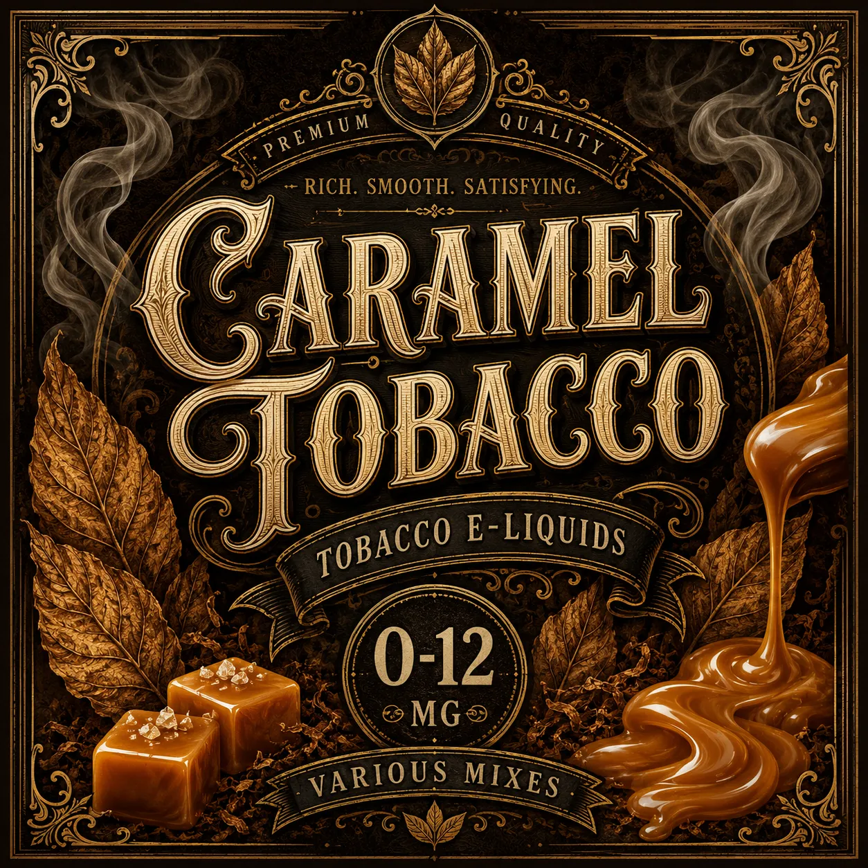 Caramel Tobacco E-Liquids – Smooth, Rich Caramel Vape Caramel Tobacco E-Liquids product artwork featuring smooth tobacco flavour with rich caramel notes