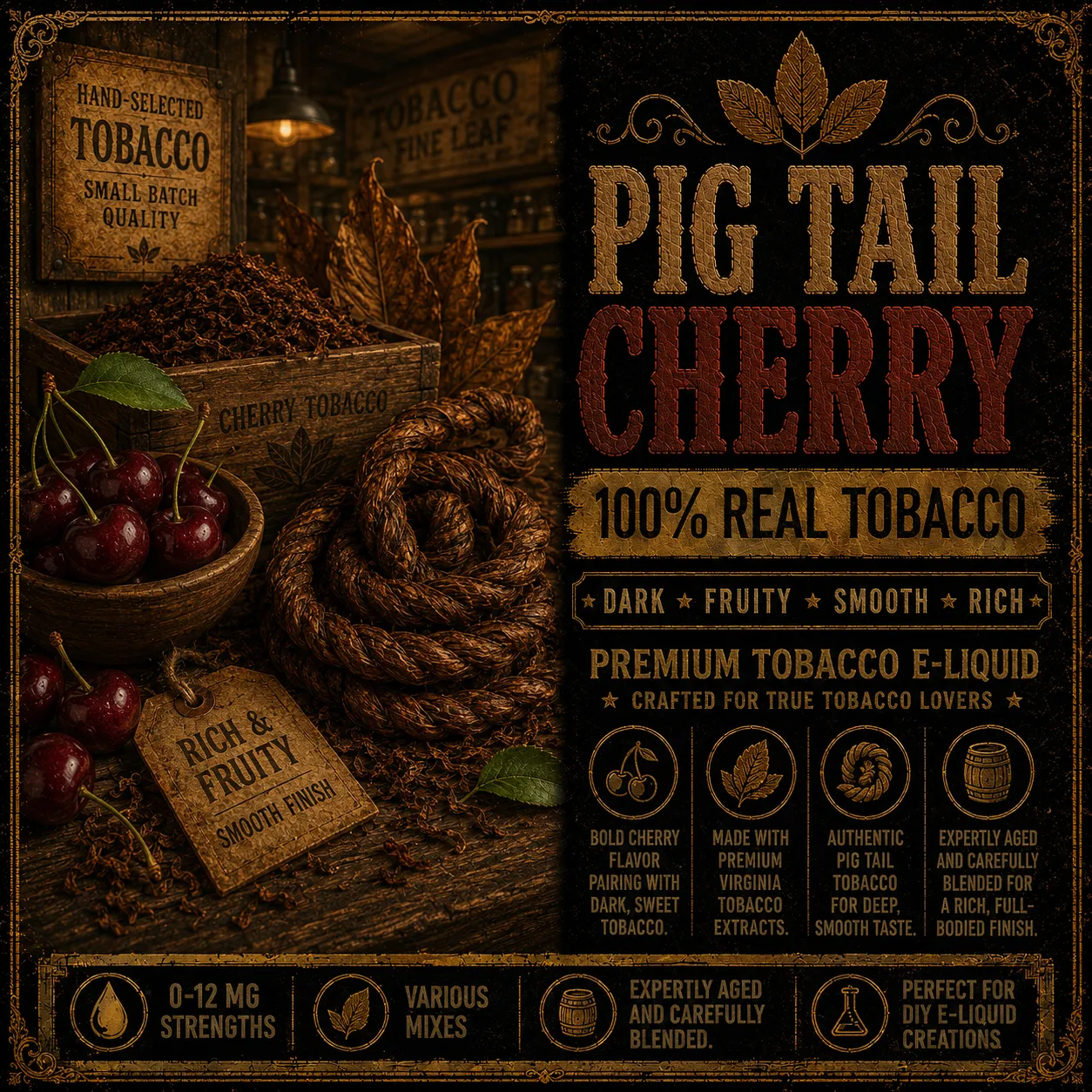 Black Pig Tail Cherry Tobacco - Real Tobacco E-liquid Black Pig Tail Cherry Tobacco - Real Tobacco E-liquid
